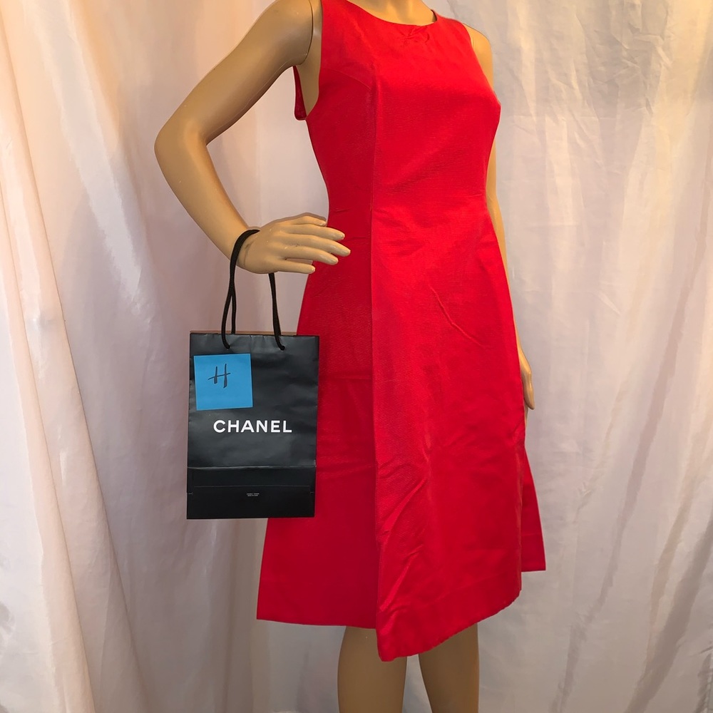H) CHANEL small matte black rope handle SHOP BAG